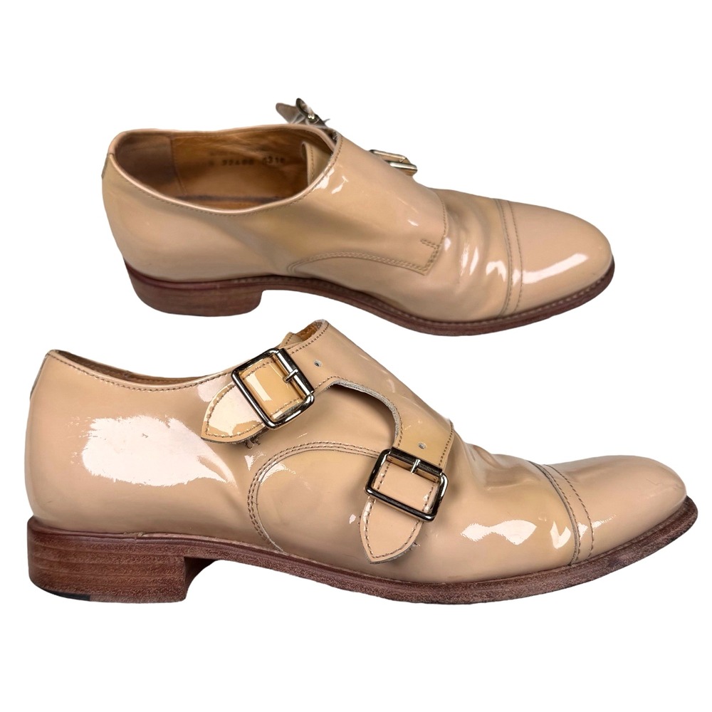 The Office of Angela Scott Mr. Colin Double Monk Strap Nude Patent‎ Shoe Sz 38.5